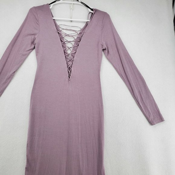 NWT FOREVER 21 Dress Women's Lace up Bodice & Back V-Neck Purple Large - Picture 5 of 12